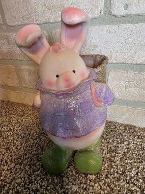 Pastel Bunny Planter Figurine in Purple and Green